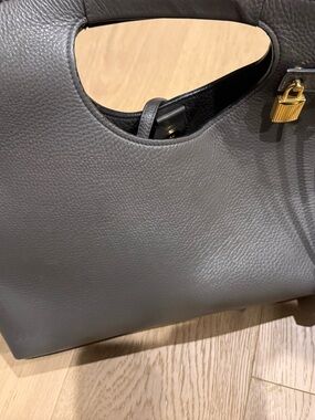 Women's Gray Leather Tote Bag with Gold Lock